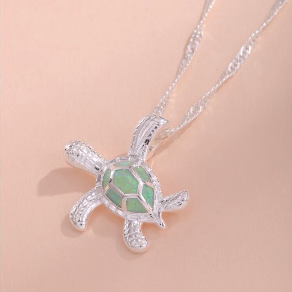 Silver Turtle Tortoise Pendant Necklace